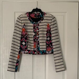 # 93 bebe cropped jacket butterfly print , size 8, vintage style